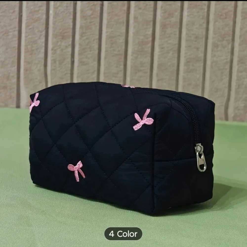 Black Quilted Women's Bag with Pink Accents
